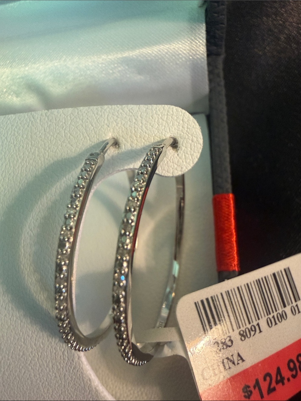 🇺🇸 Sterling Silver Hoop Earrings with Pavé Accent - White - SS 14k GOS - Picture 2 of 5